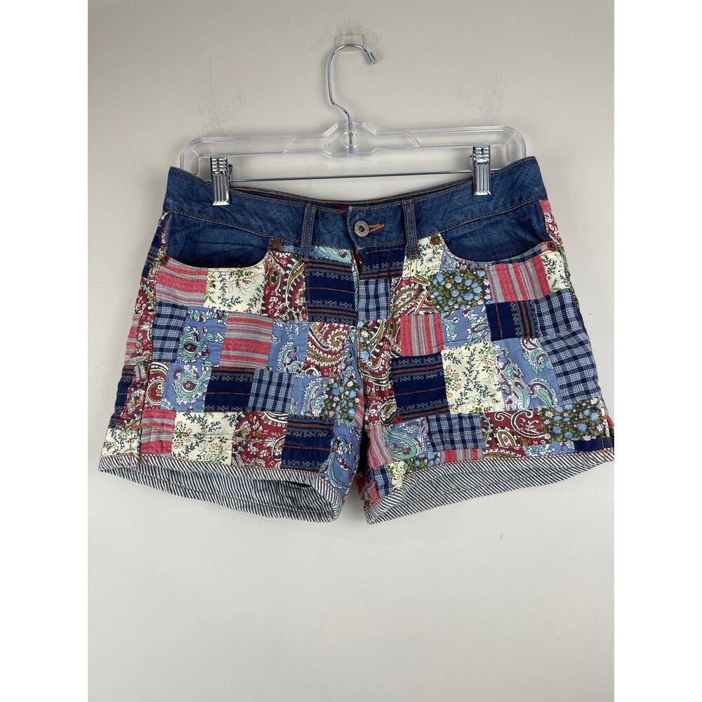 Vintage Lucky Brand Patchwork Denim Shorts Size 26 Boho Festival Y2K